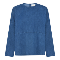 Romeo blusen en enkel bluse, med med lange ærmer. Blusen er i økologisk bomuld. Denim | Hurtig levering | Fri fragt fra 249kr